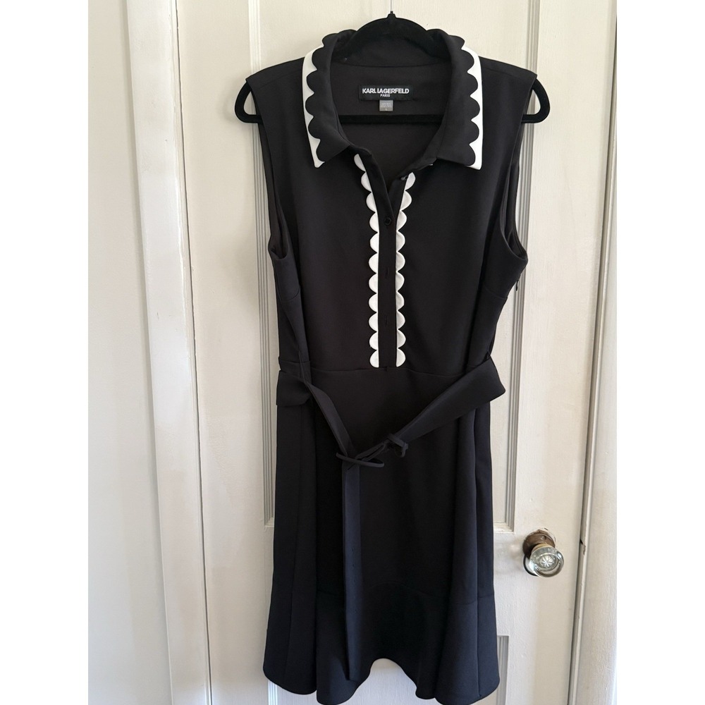 Karl Lagerfeld Paris Womens Black Scallop Trim A-Line Mini Dress Size 16 - Picture 4 of 8